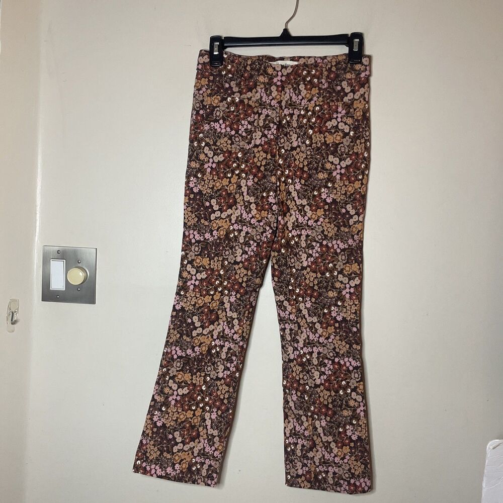 Haver + Blair London Pants Women’s Brown Pink Cropped Floral Flare Size XS